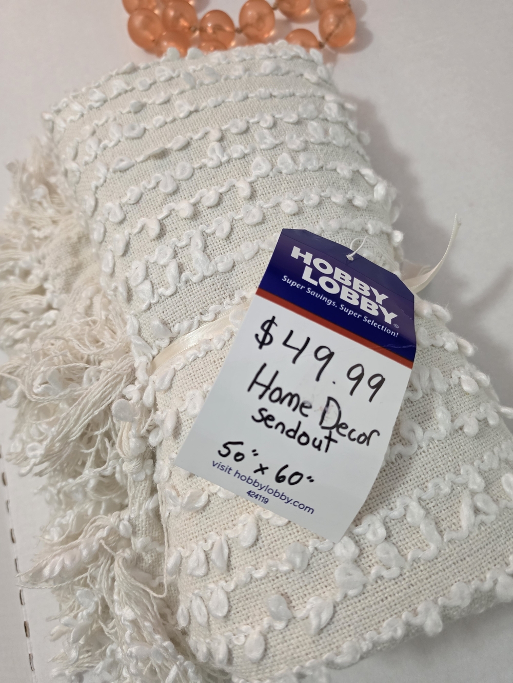Textured Woven Cream Throw Blanket with Fringe - Picture 6 of 6